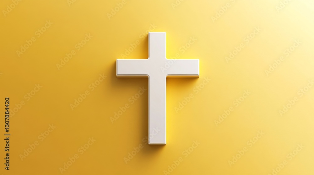 a simple yellow and white cross symbol, elegantly positioned against a solid background a simple yellow and white cross symbol, elegantly positioned against a solid background