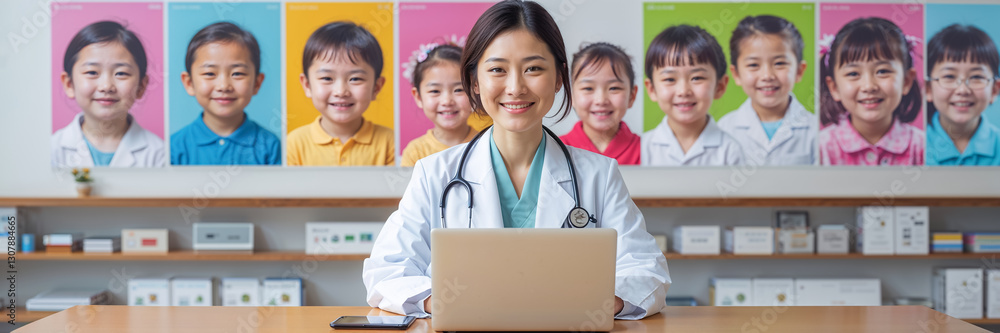 positive asian woman child psychologist at table in office positive asian woman child psychologist at table in office