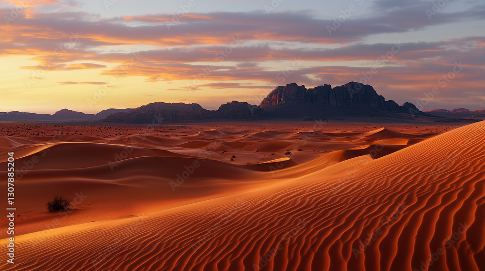 Fototapeta premium Desert dawn with serene ambiance and golden hues
