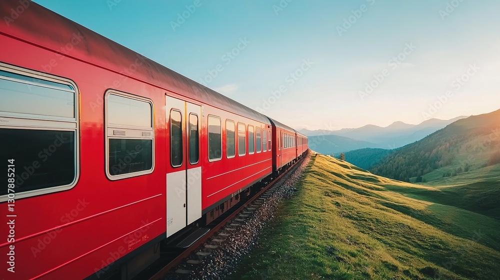 Obraz premium Train journey through scenic mountain pass nature landscape gigapixel quality serene environment captivating view