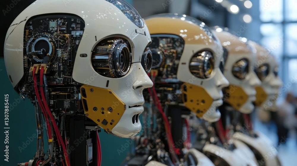 Fototapeta premium Row of Futuristic Humanoid Robots
