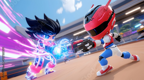 Pixel Art Anime Robot Battle: Dynamic Energy Clash