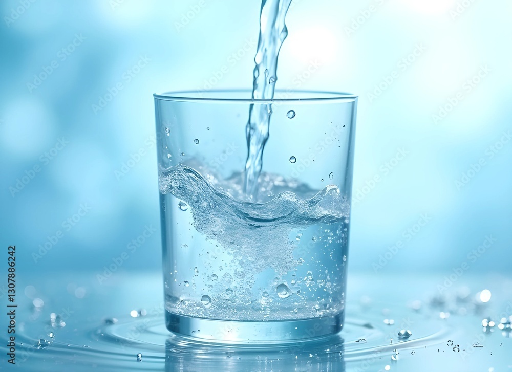 Fresh Water Pouring into Glass with Bubbles, Symbolizing Purity, Hydration, and Wellness Fresh Water Pouring into Glass with Bubbles, Symbolizing Purity, Hydration, and Wellness