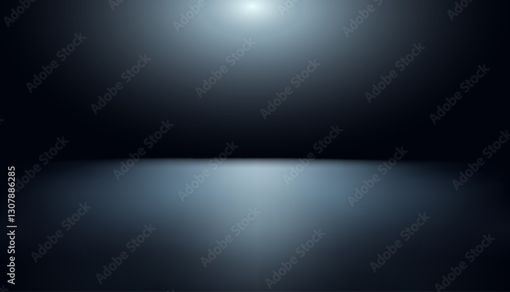 Obraz premium Black gradient studio background with lighting on floor and wall. Empty interior for displaying merchandise in night tone with glossy texture for cars, motorcycles, modern technology.