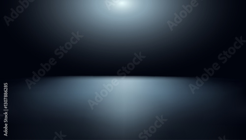 Black gradient studio background with lighting on floor and wall. Empty interior for displaying merchandise in night tone with glossy texture for cars, motorcycles, modern technology.