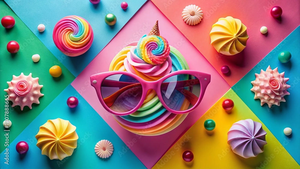 Fototapeta premium Abstract Candy Clipart on Vibrant Gradient Background - Sweet Treat Stock Photo