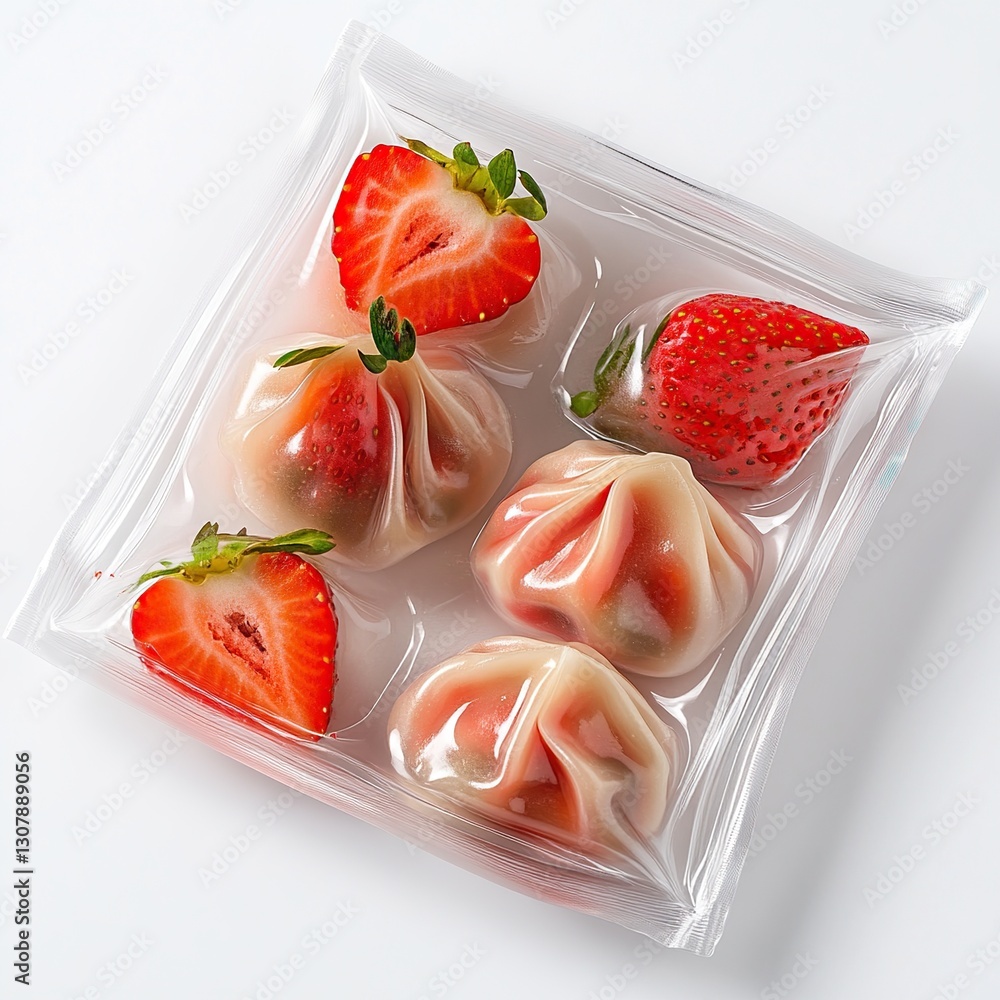 Pink Strawberry Dumplings in Clear Packaging Pink Strawberry Dumplings in Clear Packaging