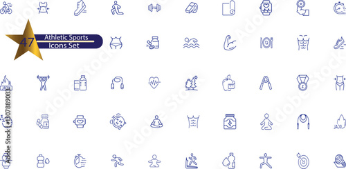 Athletic Sports Line Editable Icons set.