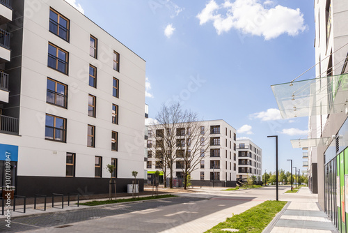 Nowoczesne osiedle mieszkaniowe – elegancka architektura i zielone otoczenie