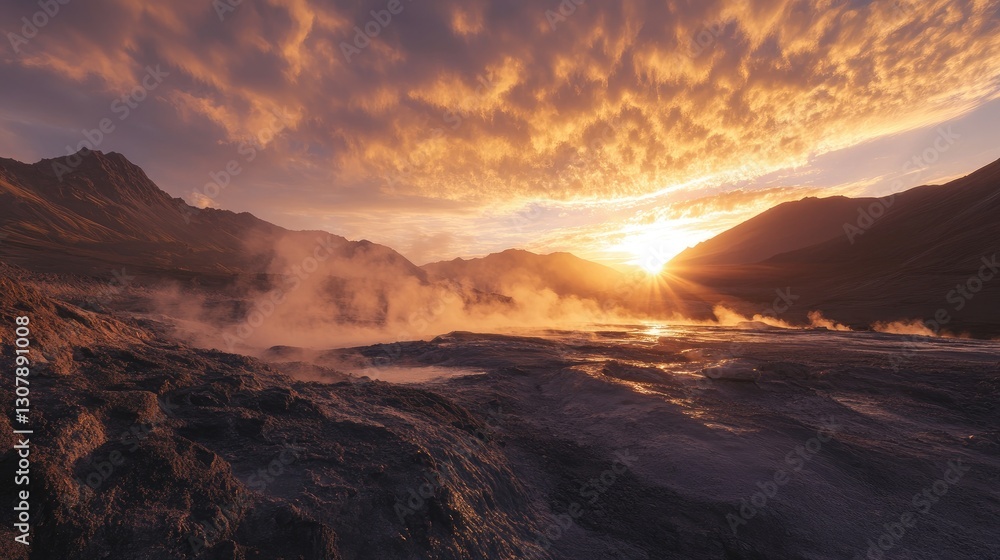 Naklejka premium Dramatic geyser eruption in a geothermal area, showcasing eco-tourism attractions.