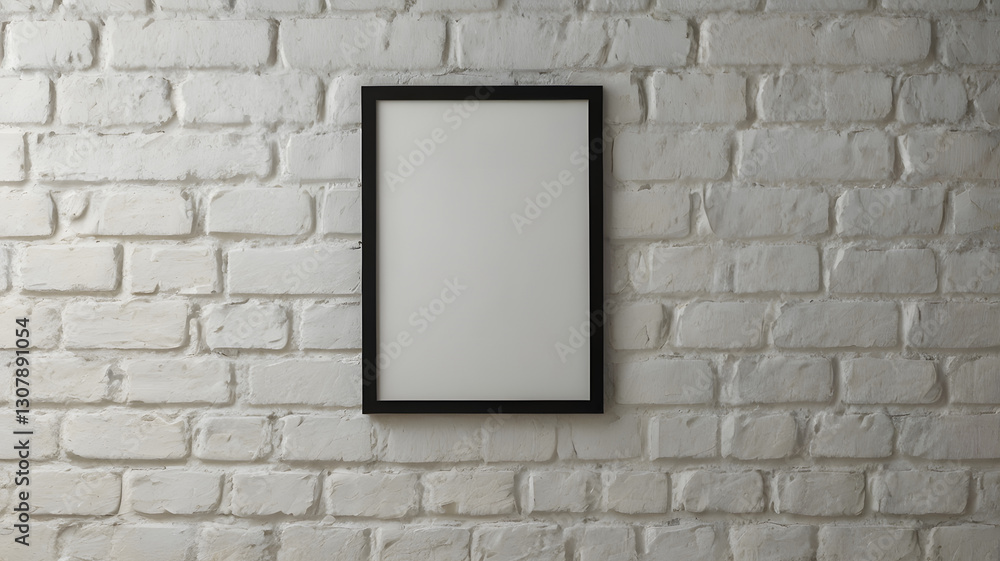 Minimalist Art Frame: A sleek, black framed art piece, mounted against a textured brick wall, creates a focal point, offering a canvas for creativity and expression. Minimalist Art Frame: A sleek, black framed art piece, mounted against a textured brick wall, creates a focal point, offering a canvas for creativity and expression.