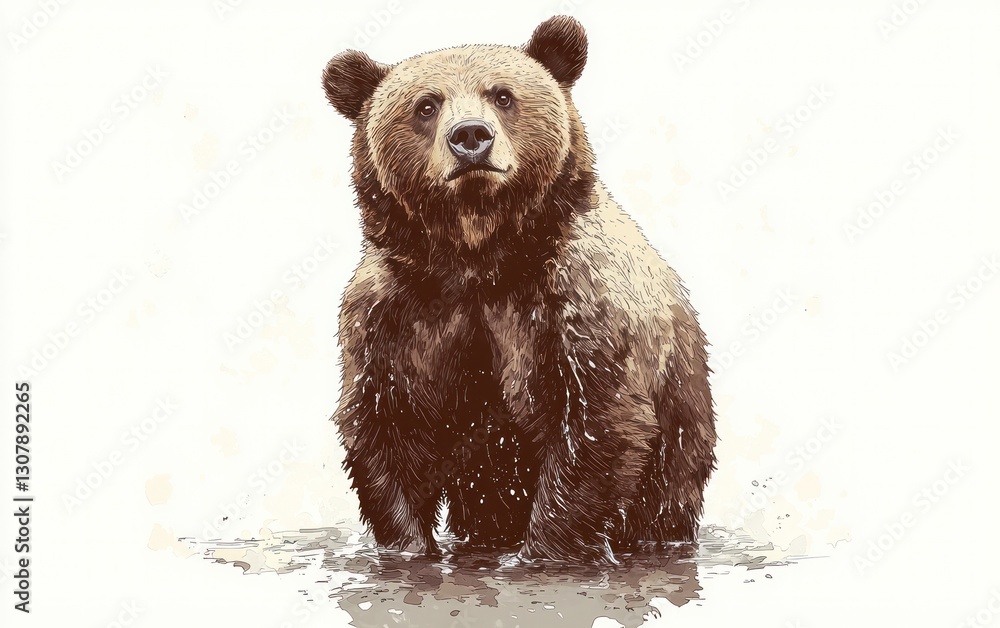 Obraz premium Grizzly bear standing in shallow water, looking directly at the camera.
