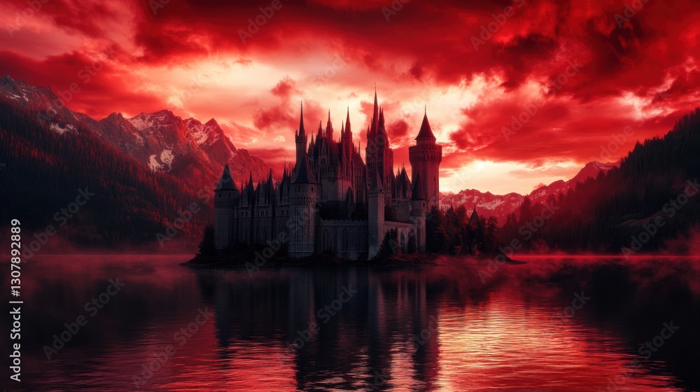 Fototapeta premium Castelo gótico refletido na água