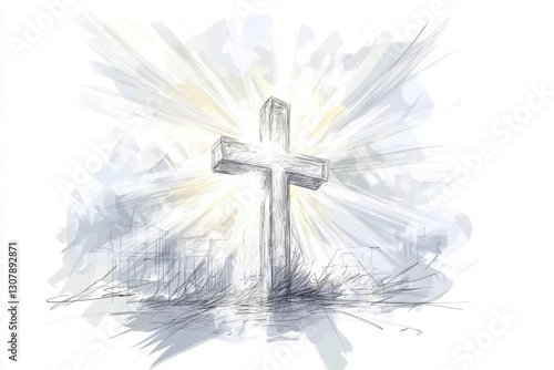 Bright light shining behind christian cross symbolizing hope and faith