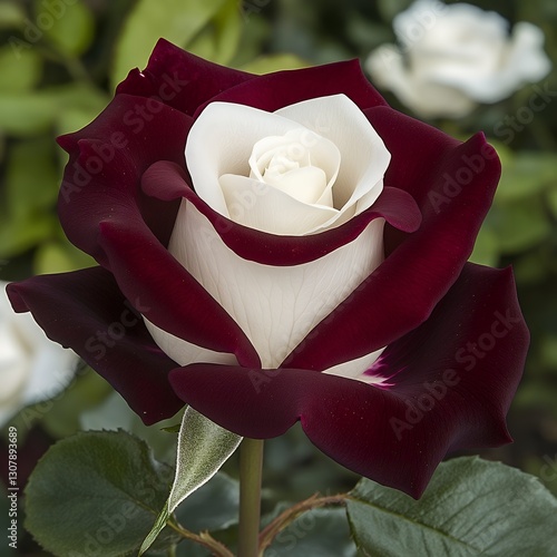 Stunning Two Tone Rose Bloom Dark Red and White Petals Close up shot of a beautiful flower