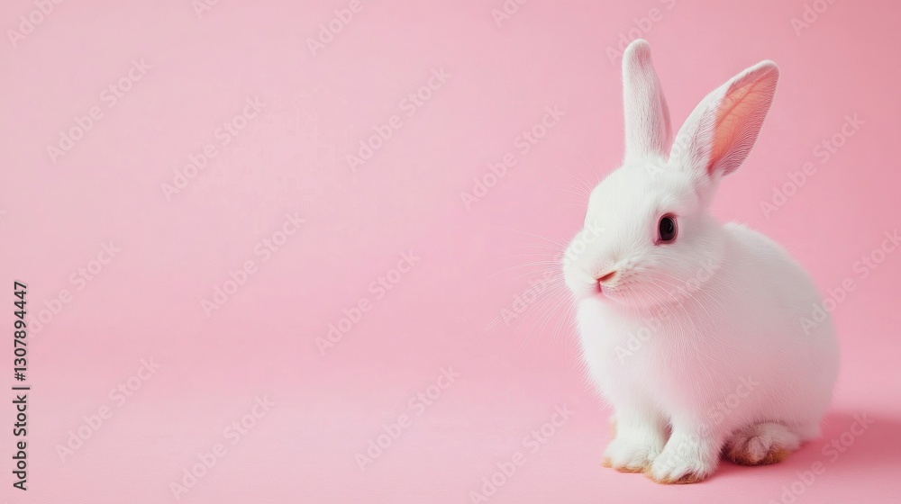 Photo of a little bunny, on a soft pink background Easter theme Photo of a little bunny, on a soft pink background Easter theme