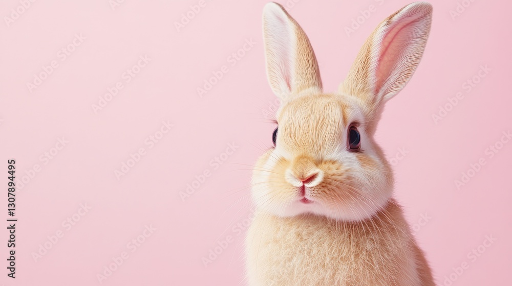 Fototapeta premium Photo of a little bunny, on a soft pink background Easter theme