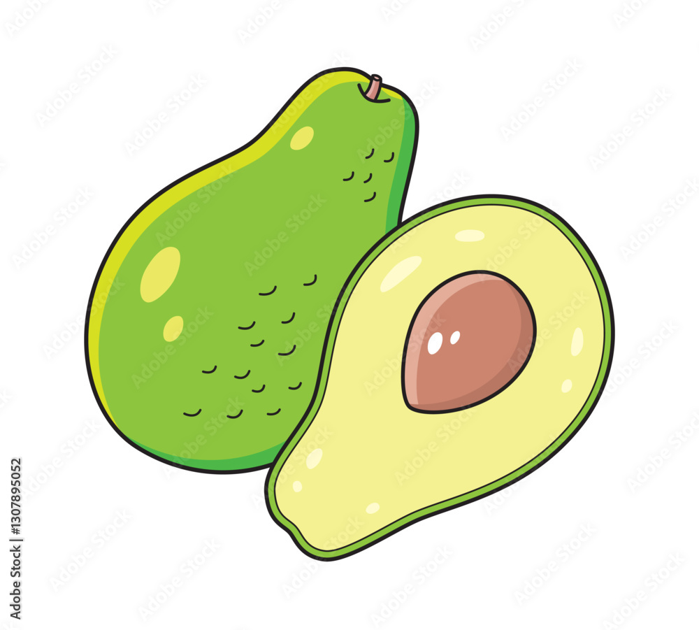 Avocado fruit with a half slice isolated vector illustration Avocado fruit with a half slice isolated vector illustration
