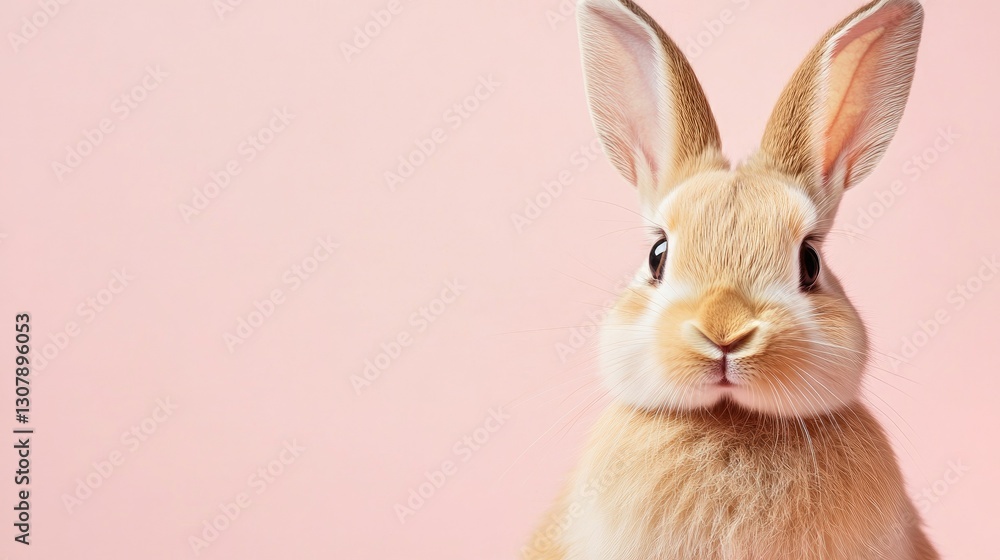 Fototapeta premium Photo of a little bunny, on a soft pink background Easter theme