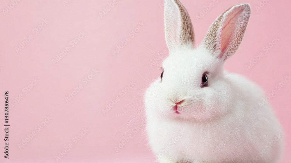 Fototapeta premium Photo of a little bunny, on a soft pink background Easter theme