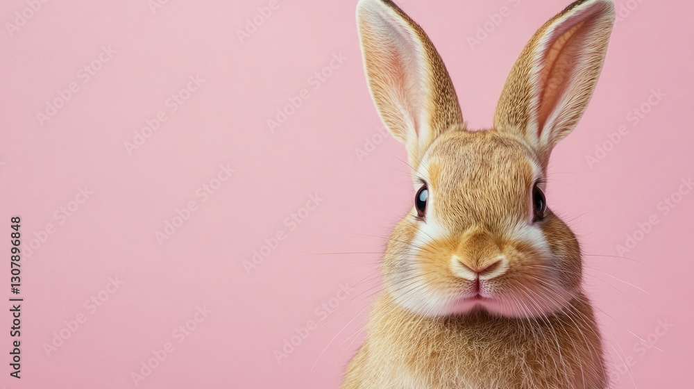 Fototapeta premium Photo of a little bunny, on a soft pink background Easter theme