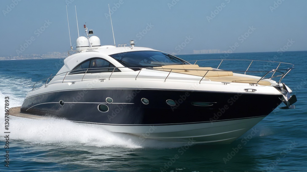 Private Mediterranean yacht with a stylish sundeck and elegant seating. Private Mediterranean yacht with a stylish sundeck and elegant seating.