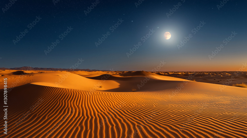 Naklejka premium Enchanting Desert Landscape Under Full Moon Light