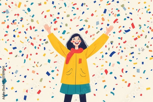 Wallpaper Mural Joyful celebration with a person enjoying colorful confetti rain during a festive event Torontodigital.ca