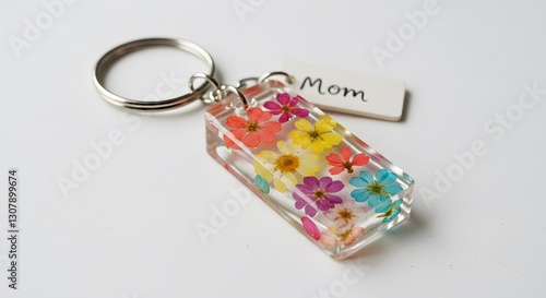 Colorful pressed flower resin keychain mothers day gift mom cute love craft small women girls floral