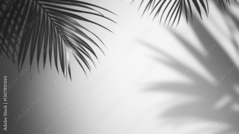 Fototapeta premium Grey background with a blurred palm leaf shadow in the foreground, ideal for elegant and minimalist product display or branding design.