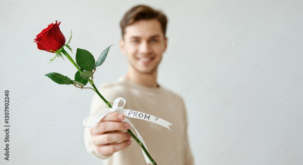 Young man holding red rose with Young man holding red rose with
