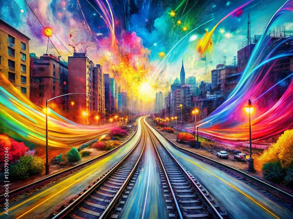 Fototapeta premium Abstract Double Exposure: Dynamic Hand-Painted Scribble Line Art Pattern on Vibrant Background