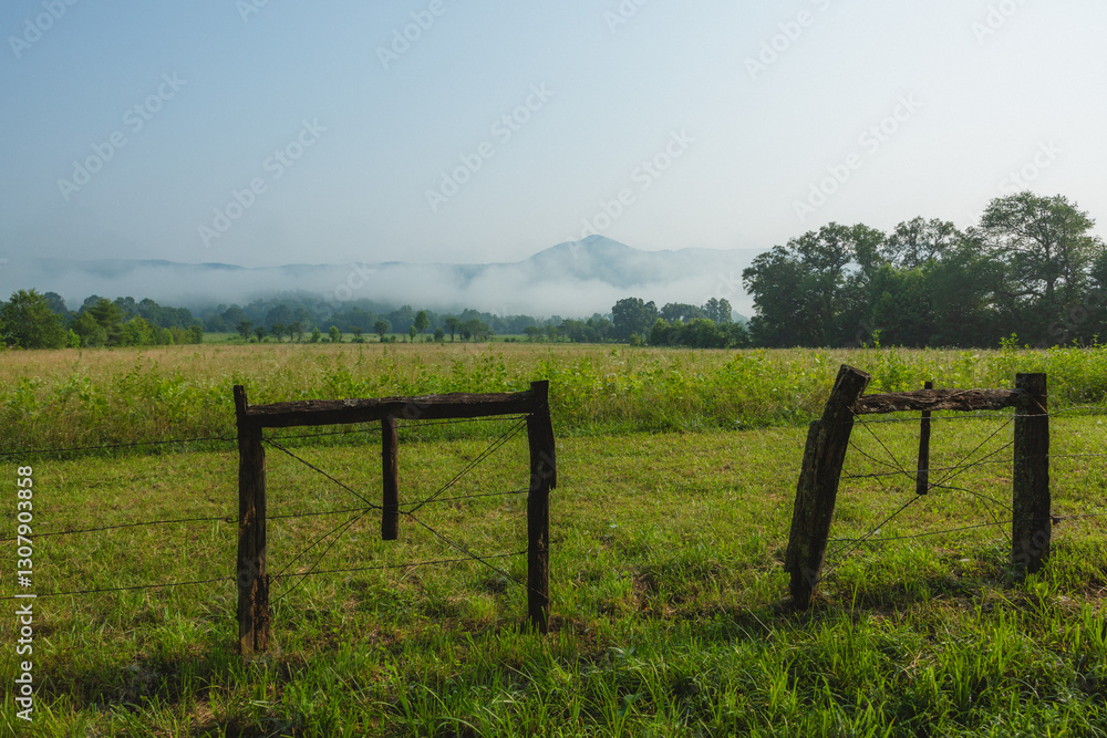 A fence in a field in the Smoky Mountains. A fence in a field in the Smoky Mountains.