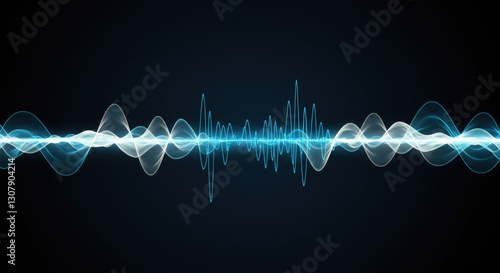 Abstract sound wave illustration in blue and white on dark background