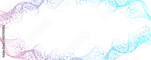 Molecular abstract structure and genetic engineering DNA. Healthcare and medicine background concept. Scientific research background. Wave flow. Innovation pattern. Vector illustration.