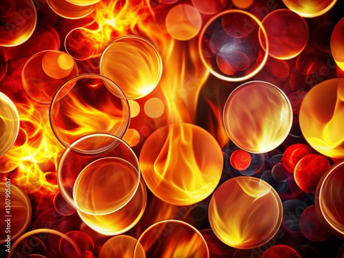 Abstract Fiery Neon Circles: Bold Red, Orange & Yellow Overlapping Shapes with Jagged Edges