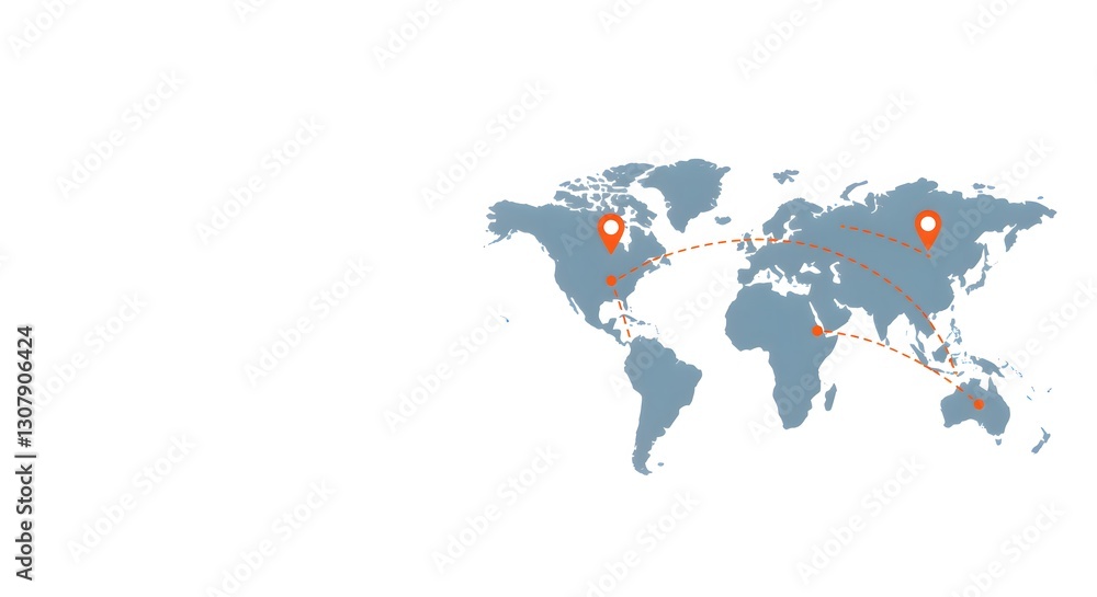 Naklejka premium Minimalist World Map with Travel Route and Location Markers