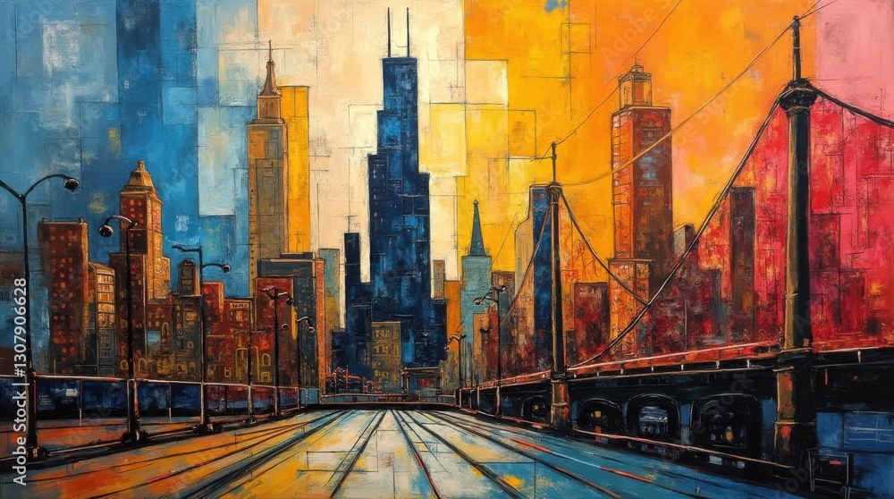 Fototapeta Abstract Cubist Cityscape of Chicago