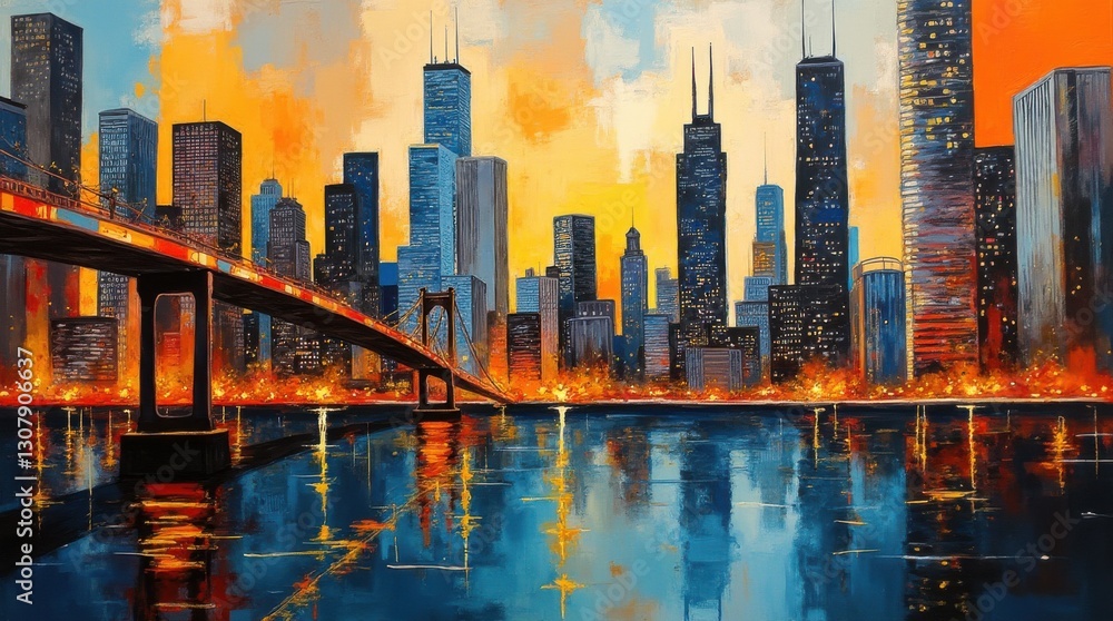 Fototapeta premium Abstract Cubist Cityscape of Chicago