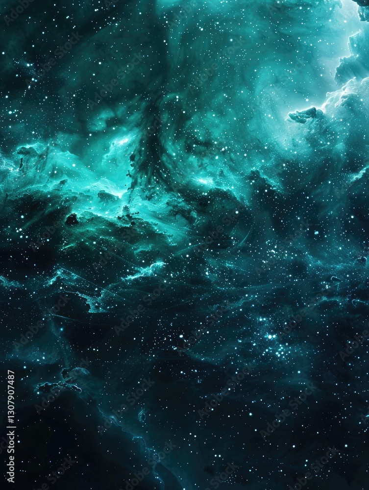 Fototapeta premium Mystical teal nebula swirling through the cosmos background texture