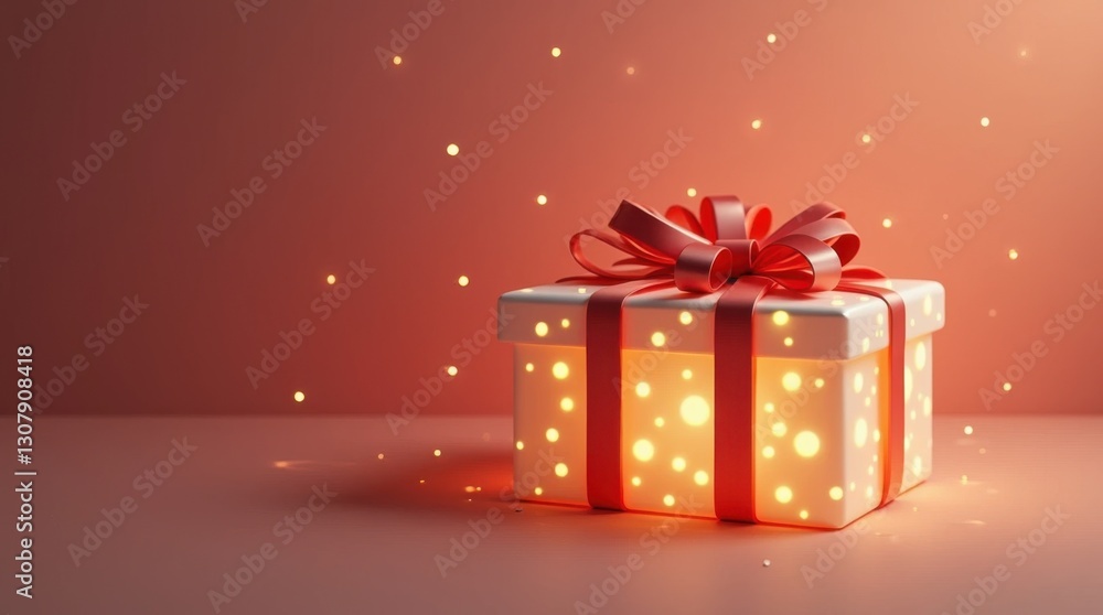 Obraz premium Glowing 3D Render of a Charming Gift Box with Ribbons