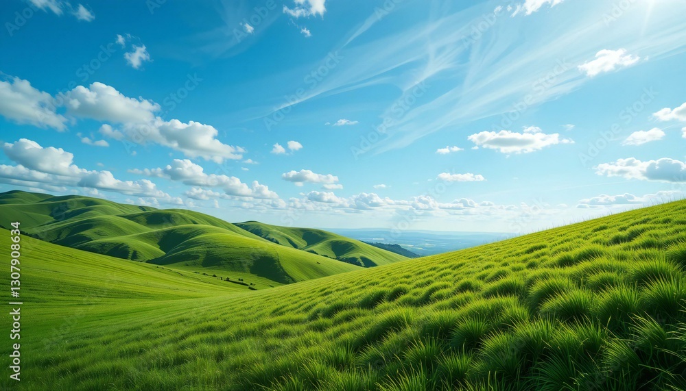 Obraz premium Lush Green Hills Under a Clear Blue Sky.