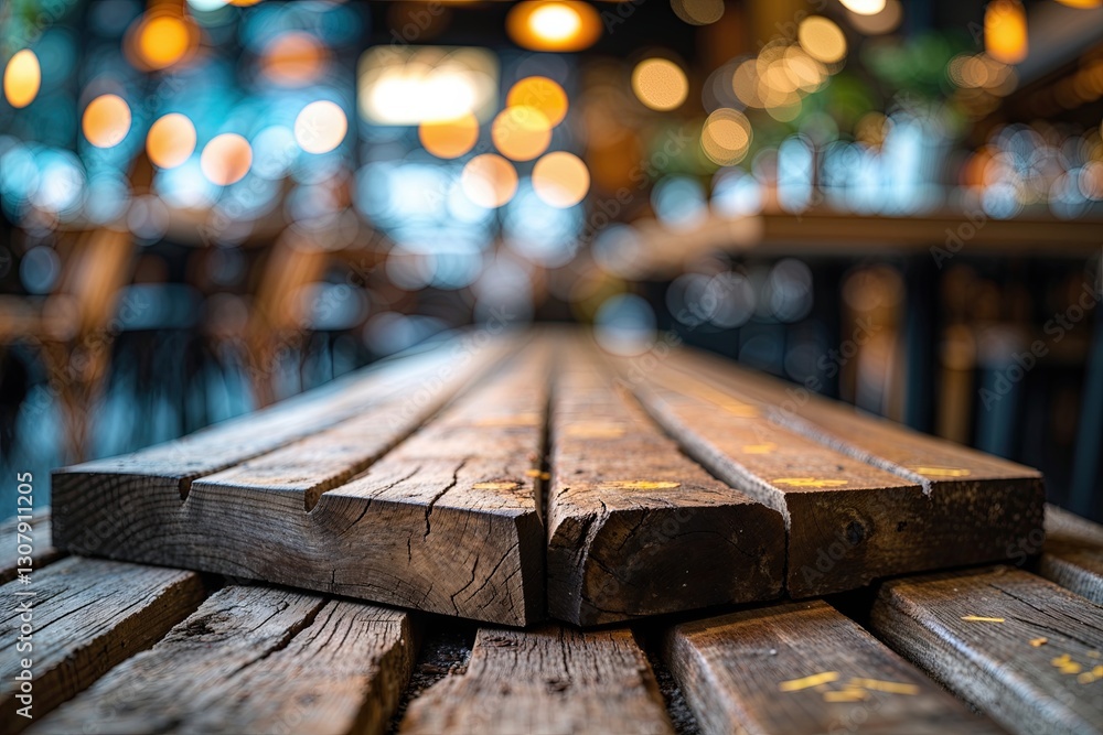 Unmarked Wooden Platform Surrounded by Blurred Caf� Atmosphere with Eye-Catching Bokeh Unmarked Wooden Platform Surrounded by Blurred Caf� Atmosphere with Eye-Catching Bokeh