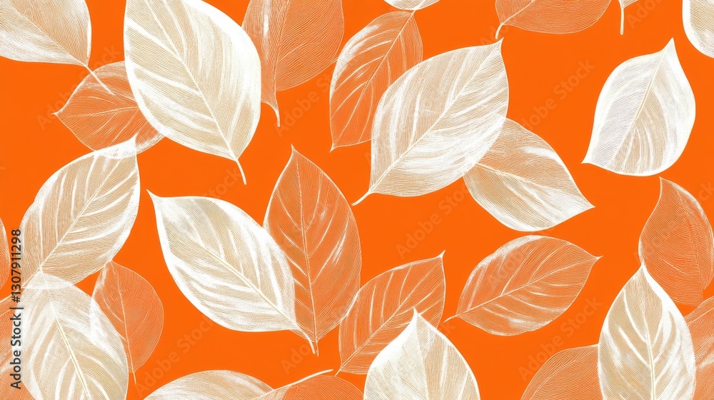 Fototapeta premium seamless pattern with white leaves on orange background
