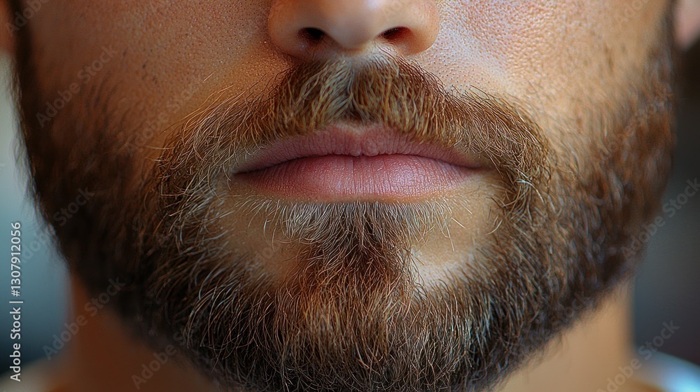 Obraz premium Bearded man close-up view of face with beard; blurred outdoor background