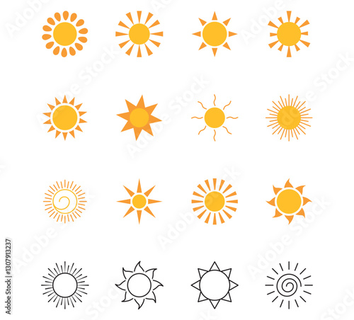 Set of sun vector icons with white background