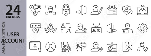 User Account line icons set with Login, Settings, Security, Profile, Sign In, Authentication, Password and more. Editable Stroke