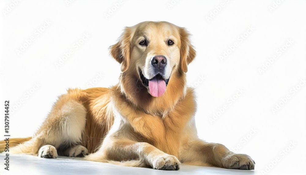Golden Retriever Dog Laying Down in a Studio Set on Isolated White Background Golden Retriever Dog Laying Down in a Studio Set on Isolated White Background