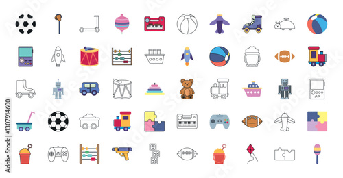 Toys vector icon set with white background
