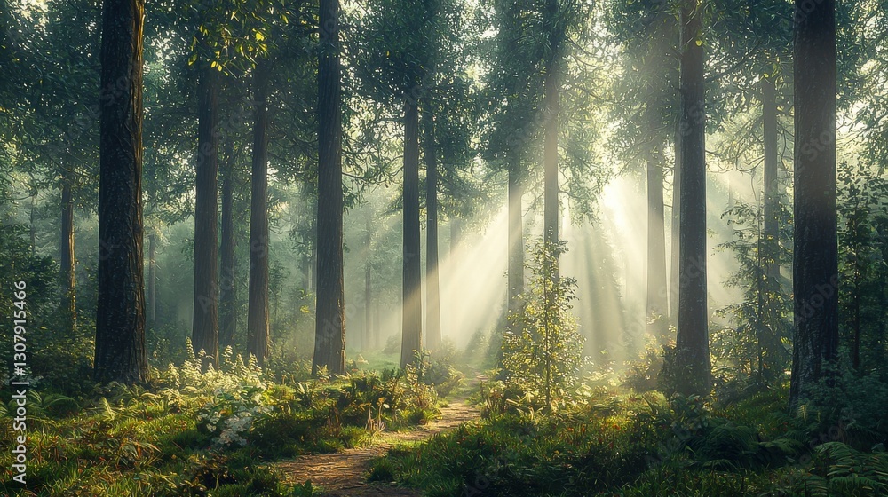 Fototapeta premium Bright Morning in a Sunny Forest